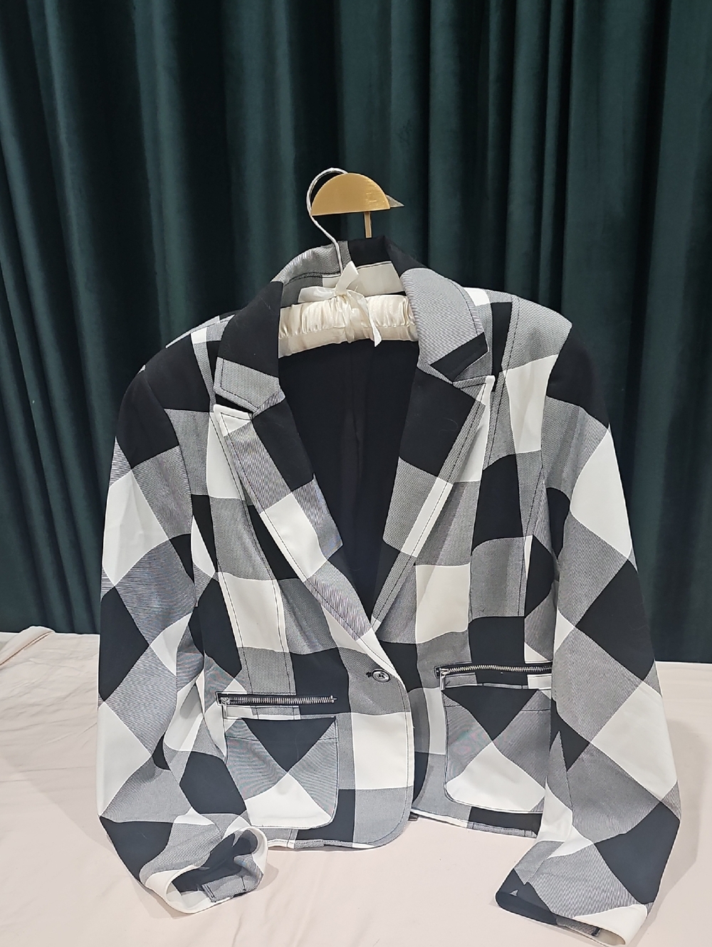 Women's Black and White Check Blazer Jacket